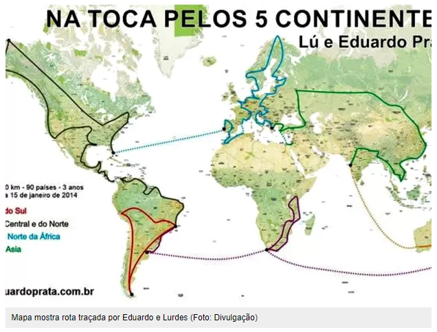 Mapa mostra rota traçada por Eduardo e Lurdes (Foto: Divulgação)