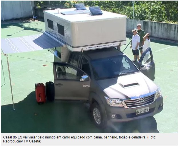 Casal do ES vai viajar pelo mundo em carro equipado com cama, banheiro, fogão e geladeira. (Foto: Reprodução/TV Gazeta)